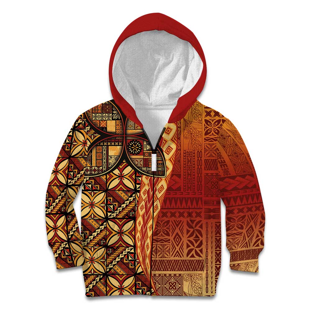 Samoan Pacific Tribal Flower Geometric Art Tattoos Kid Hoodie Siapo Pattern Flame Sunset LT03 Zip Hoodie Red - Polynesian Pride
