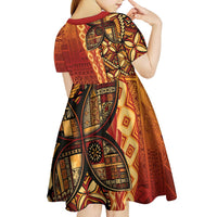 Samoan Pacific Tribal Flower Geometric Art Tattoos Kid Short Sleeve Dress Siapo Pattern Flame Sunset LT03 - Polynesian Pride