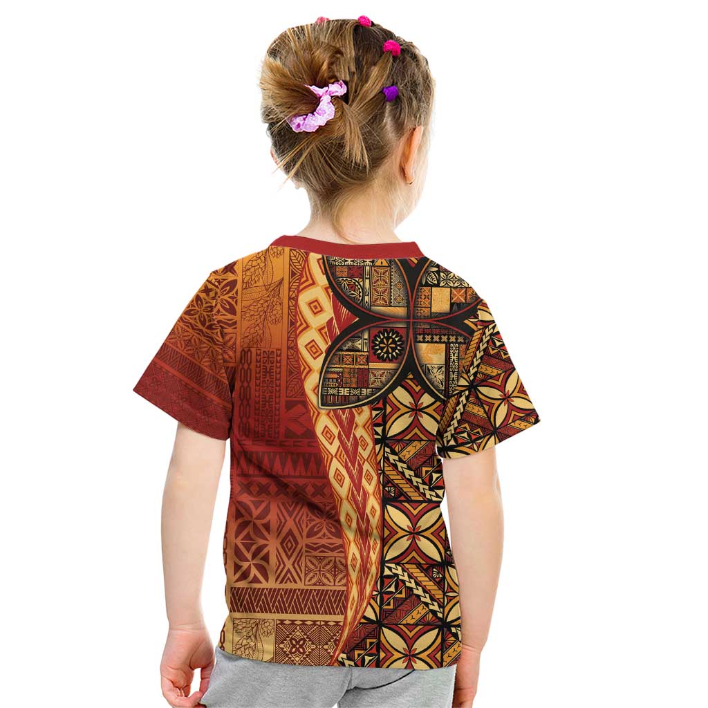 Samoan Pacific Tribal Flower Geometric Art Tattoos Kid T Shirt Siapo Pattern Flame Sunset - Polynesian Pride