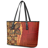 Samoan Pacific Tribal Flower Geometric Art Tattoos Leather Tote Bag Siapo Pattern Flame Sunset - Polynesian Pride