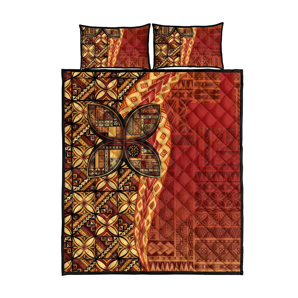 Samoan Pacific Tribal Flower Geometric Art Tattoos Quilt Bed Set Siapo Pattern Flame Sunset - Polynesian Pride