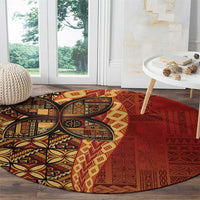 Samoan Pacific Tribal Flower Geometric Art Tattoos Round Carpet Siapo Pattern Flame Sunset - Polynesian Pride