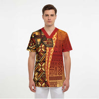 Samoan Pacific Tribal Flower Geometric Art Tattoos Scrub Top Siapo Pattern Flame Sunset - Polynesian Pride