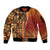 Samoan Pacific Tribal Flower Geometric Art Tattoos Sleeve Zip Bomber Jacket Siapo Pattern Flame Sunset - Polynesian Pride
