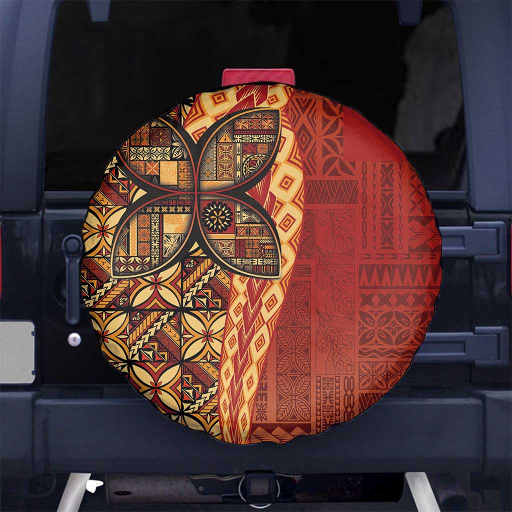 Samoan Pacific Tribal Flower Geometric Art Tattoos Spare Tire Cover Siapo Pattern Flame Sunset - Polynesian Pride