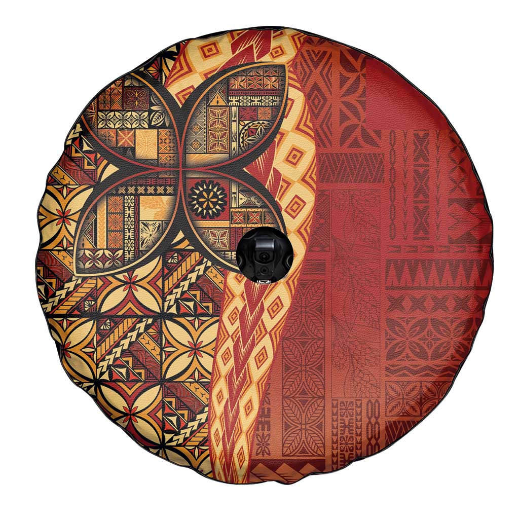 Samoan Pacific Tribal Flower Geometric Art Tattoos Spare Tire Cover Siapo Pattern Flame Sunset - Polynesian Pride