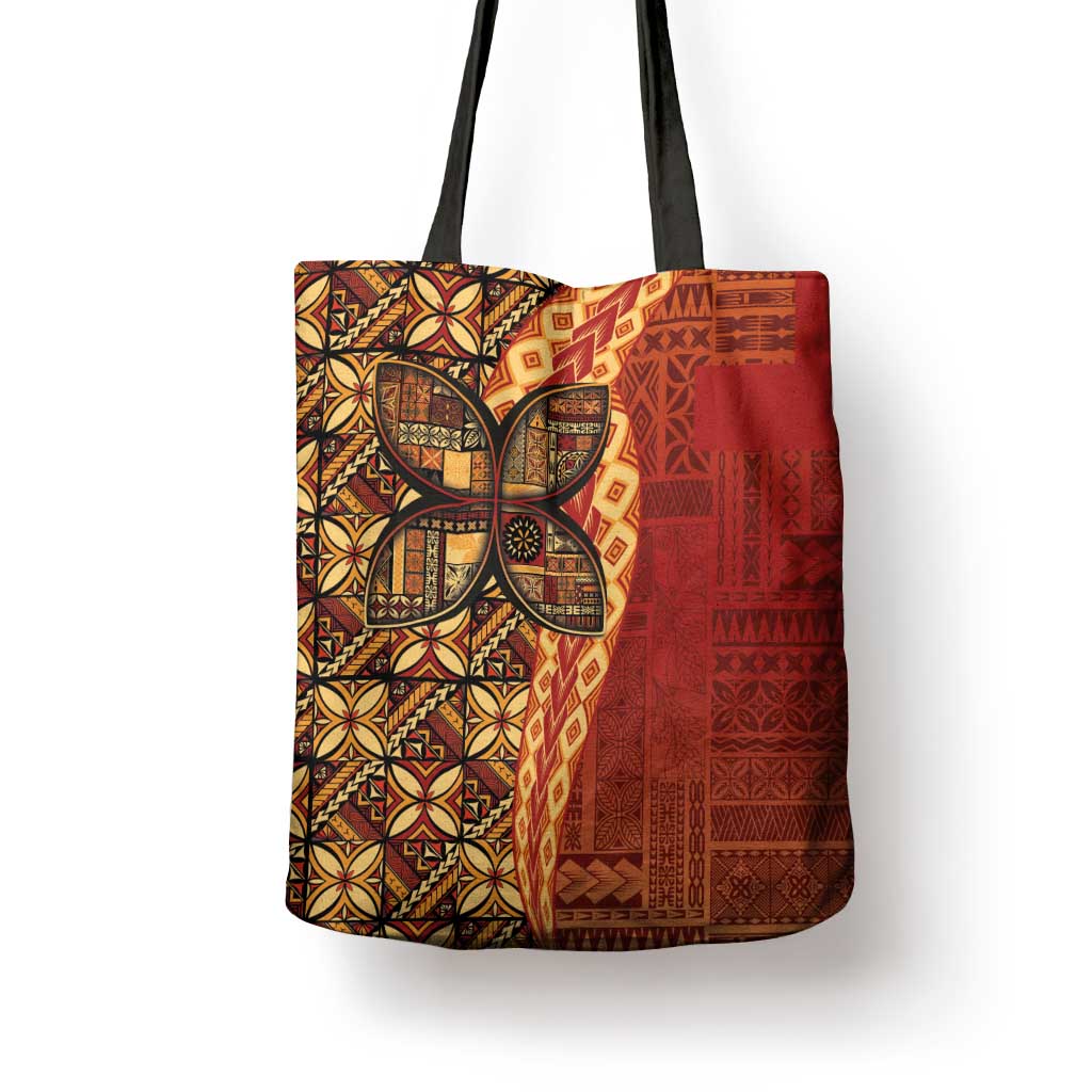 Samoan Pacific Tribal Flower Geometric Art Tattoos Tote Bag Siapo Pattern Flame Sunset - Polynesian Pride