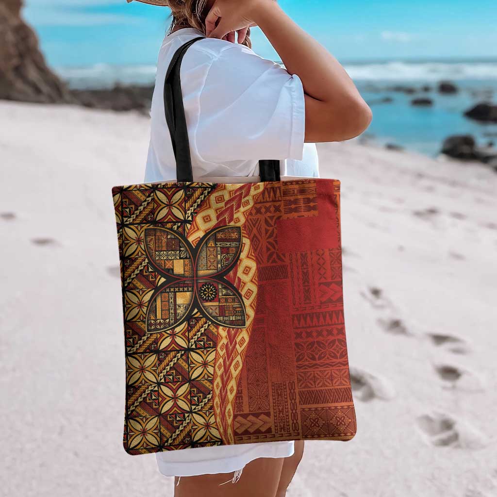 Samoan Pacific Tribal Flower Geometric Art Tattoos Tote Bag Siapo Pattern Flame Sunset - Polynesian Pride