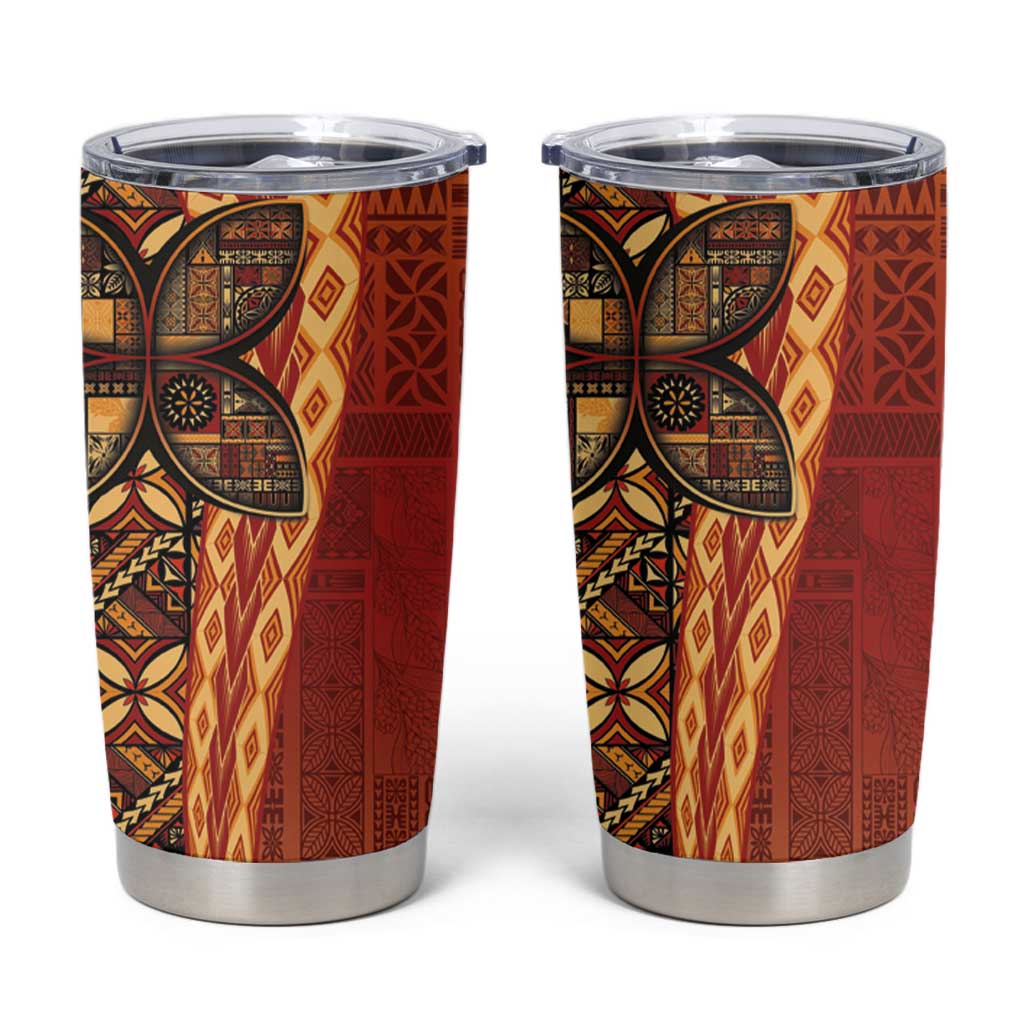 Samoan Pacific Tribal Flower Geometric Art Tattoos Tumbler Cup Siapo Pattern Flame Sunset - Polynesian Pride