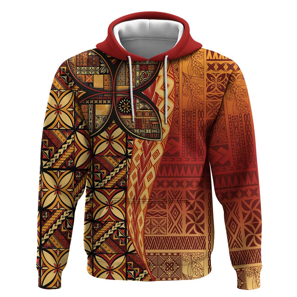 Samoan Pacific Tribal Flower Geometric Art Tattoos Zip Hoodie Siapo Pattern Flame Sunset - Polynesian Pride
