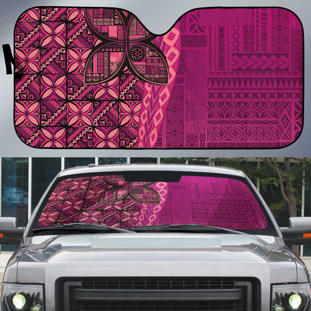 Samoan Pacific Tribal Flower Geometric Art Tattoos Auto Sun Shade Siapo Pattern Romantic Rose - Polynesian Pride