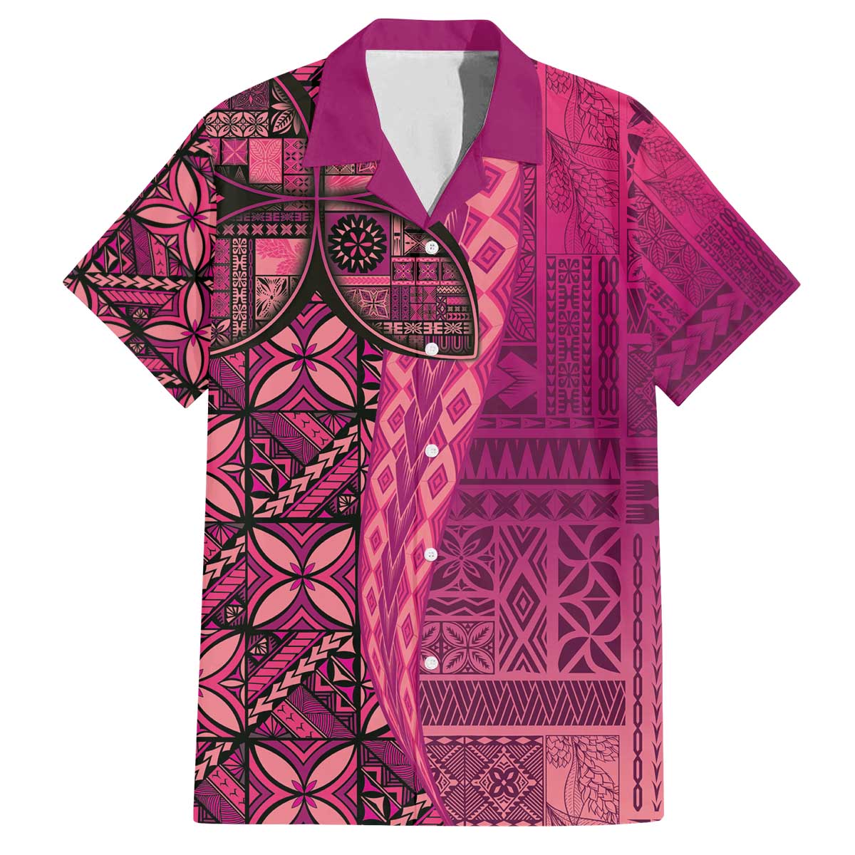 Samoan Pacific Tribal Flower Geometric Art Tattoos Family Matching Off The Shoulder Long Sleeve Dress and Hawaiian Shirt Siapo Pattern Romantic Rose - Polynesian Pride