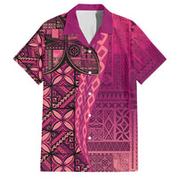 Samoan Pacific Tribal Flower Geometric Art Tattoos Family Matching Off Shoulder Short Dress and Hawaiian Shirt Siapo Pattern Romantic Rose - Polynesian Pride