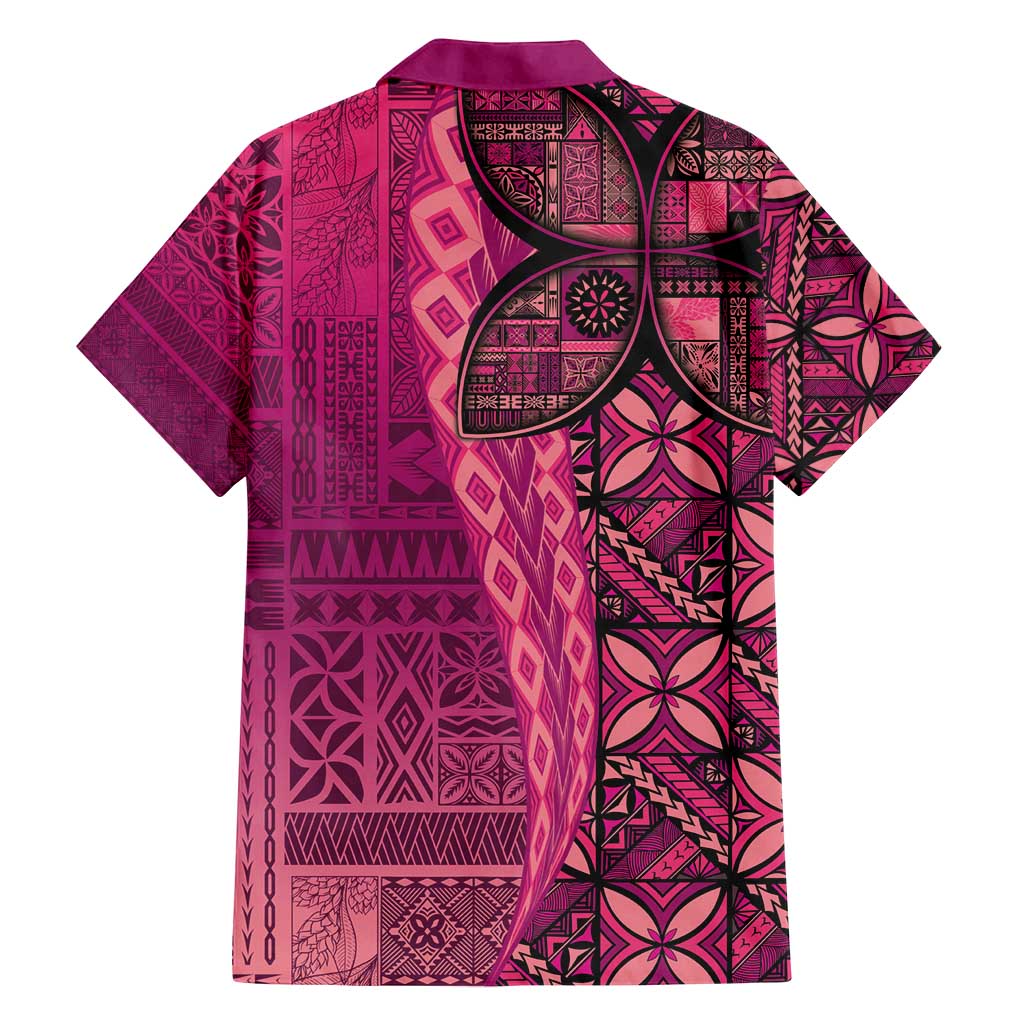 Samoan Pacific Tribal Flower Geometric Art Tattoos Family Matching Off Shoulder Short Dress and Hawaiian Shirt Siapo Pattern Romantic Rose - Polynesian Pride