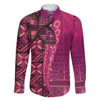 Samoan Pacific Tribal Flower Geometric Art Tattoos Family Matching Off Shoulder Short Dress and Hawaiian Shirt Siapo Pattern Romantic Rose - Polynesian Pride