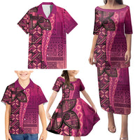 Samoan Pacific Tribal Flower Geometric Art Tattoos Family Matching Puletasi and Hawaiian Shirt Siapo Pattern Romantic Rose - Polynesian Pride