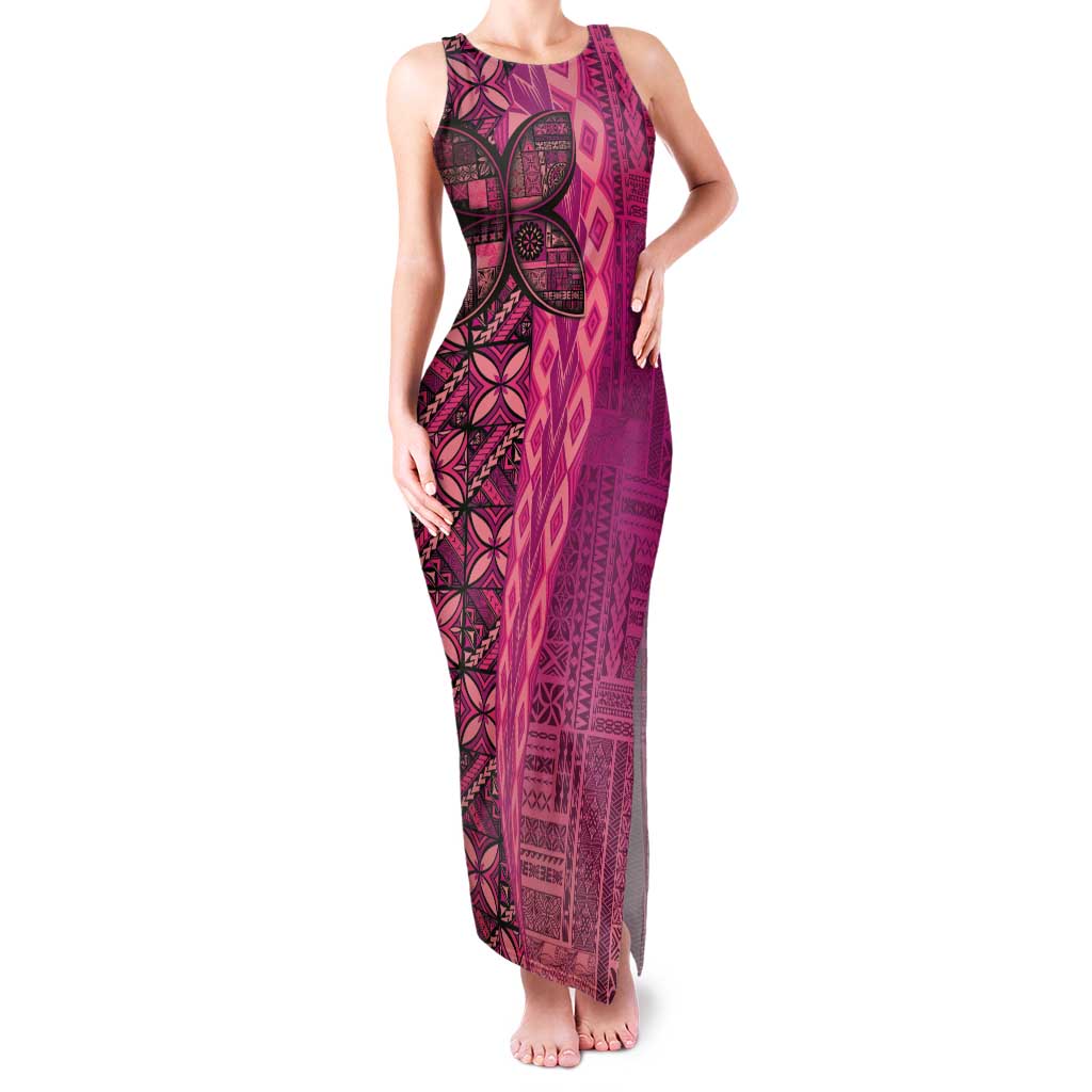 Samoan Pacific Tribal Flower Geometric Art Tattoos Family Matching Tank Maxi Dress and Hawaiian Shirt Siapo Pattern Romantic Rose - Polynesian Pride