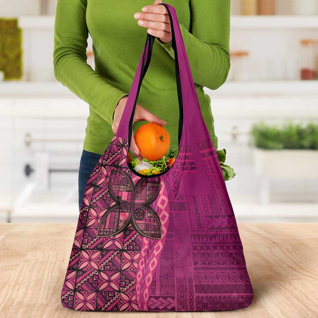 Samoan Pacific Tribal Flower Geometric Art Tattoos Grocery Bag Siapo Pattern Romantic Rose - Polynesian Pride