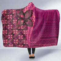 Samoan Pacific Tribal Flower Geometric Art Tattoos Hooded Blanket Siapo Pattern Romantic Rose LT03 One Size Pink - Polynesian Pride
