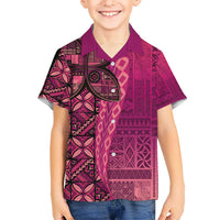 Samoan Pacific Tribal Flower Geometric Art Tattoos Kid Hawaiian Shirt Siapo Pattern Romantic Rose LT03 Kid Pink - Polynesian Pride