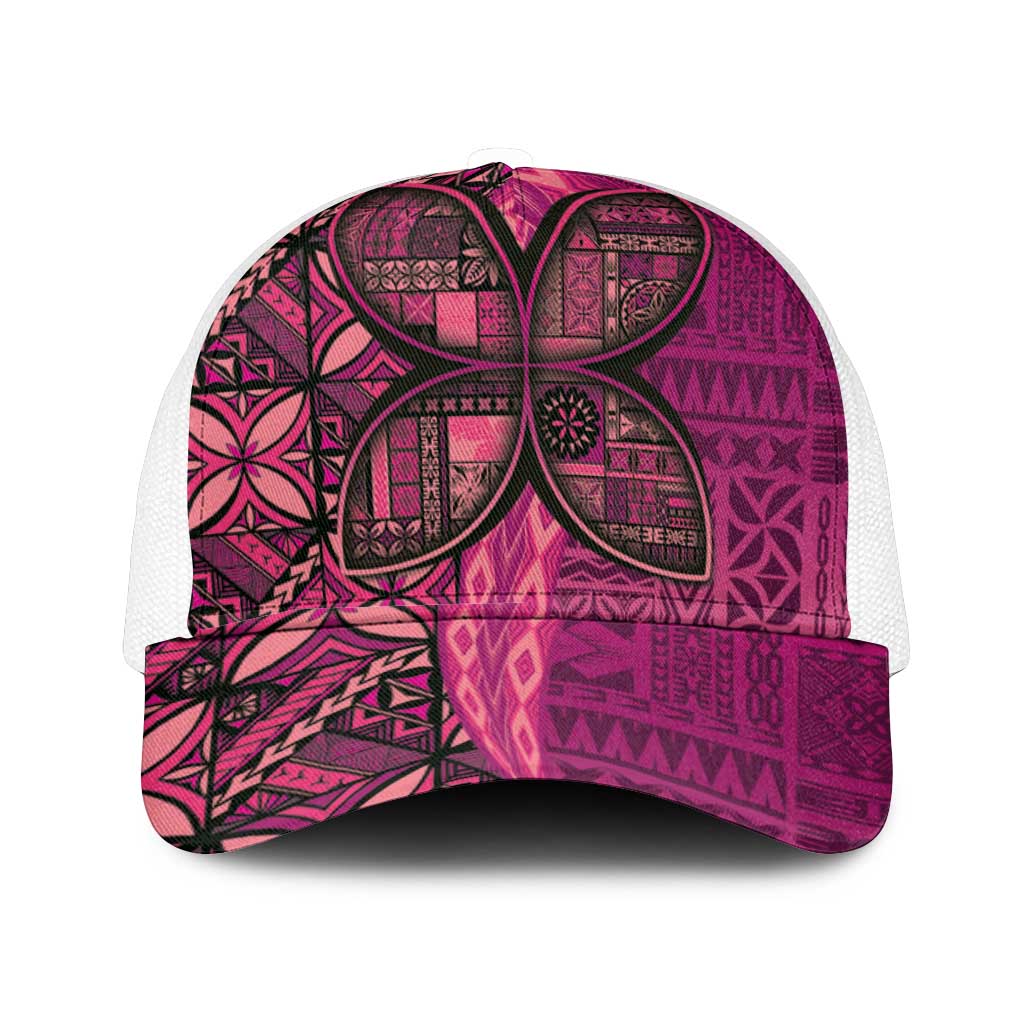 Samoan Pacific Tribal Flower Geometric Art Tattoos Mesh Trucker Cap Siapo Pattern Romantic Rose - Polynesian Pride