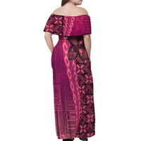 Samoan Pacific Tribal Flower Geometric Art Tattoos Off Shoulder Maxi Dress Siapo Pattern Romantic Rose - Polynesian Pride