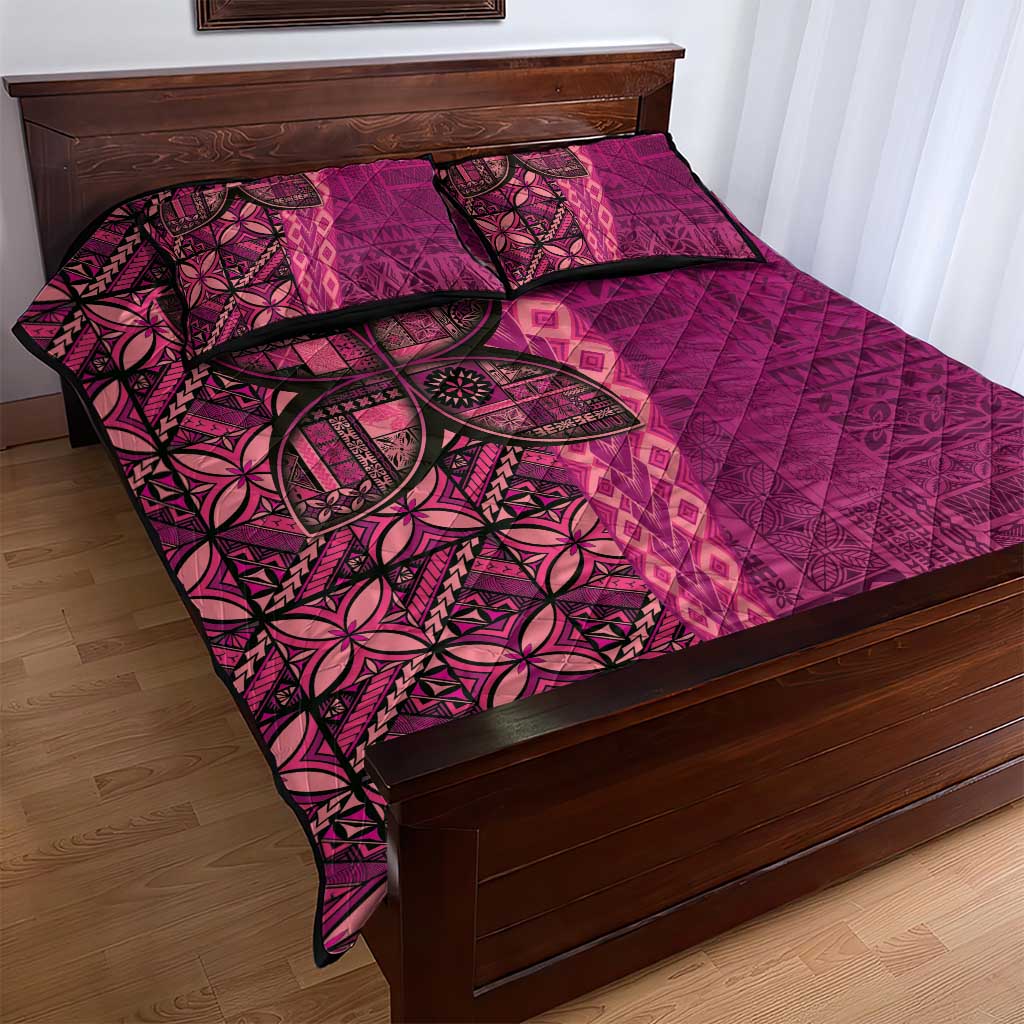 Samoan Pacific Tribal Flower Geometric Art Tattoos Quilt Bed Set Siapo Pattern Romantic Rose - Polynesian Pride