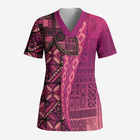 Samoan Pacific Tribal Flower Geometric Art Tattoos Scrub Top Siapo Pattern Romantic Rose - Polynesian Pride
