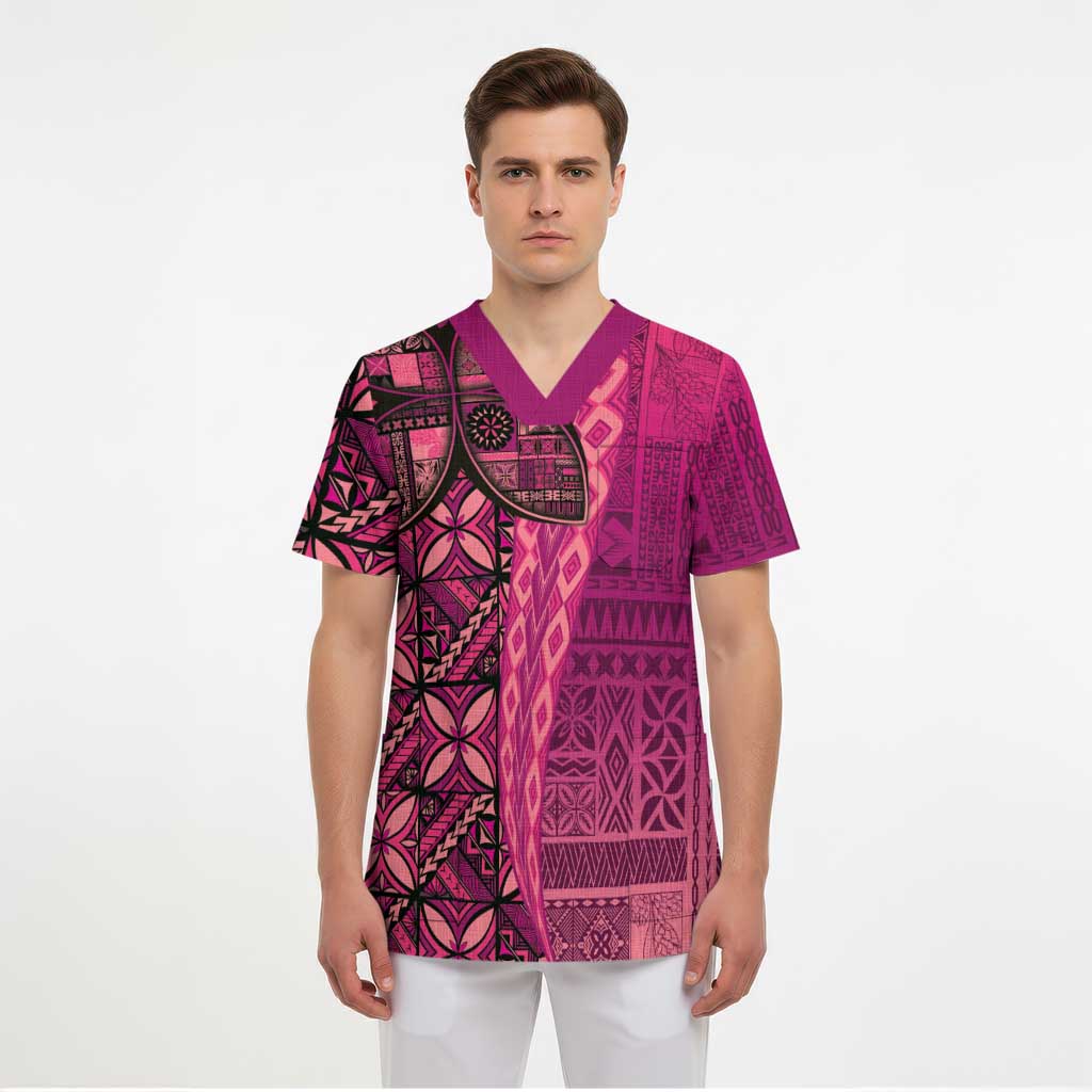Samoan Pacific Tribal Flower Geometric Art Tattoos Scrub Top Siapo Pattern Romantic Rose - Polynesian Pride