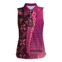 Samoan Pacific Tribal Flower Geometric Art Tattoos Women Sleeveless Polo Shirt Siapo Pattern Romantic Rose LT03 Female Pink - Polynesian Pride