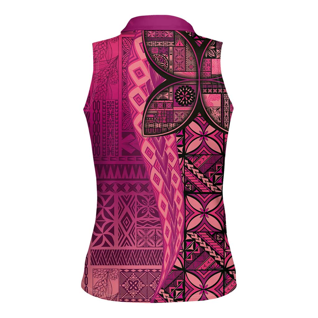 Samoan Pacific Tribal Flower Geometric Art Tattoos Women Sleeveless Polo Shirt Siapo Pattern Romantic Rose LT03 - Polynesian Pride