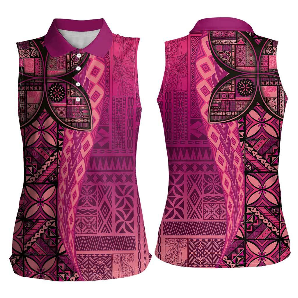 Samoan Pacific Tribal Flower Geometric Art Tattoos Women Sleeveless Polo Shirt Siapo Pattern Romantic Rose LT03 - Polynesian Pride