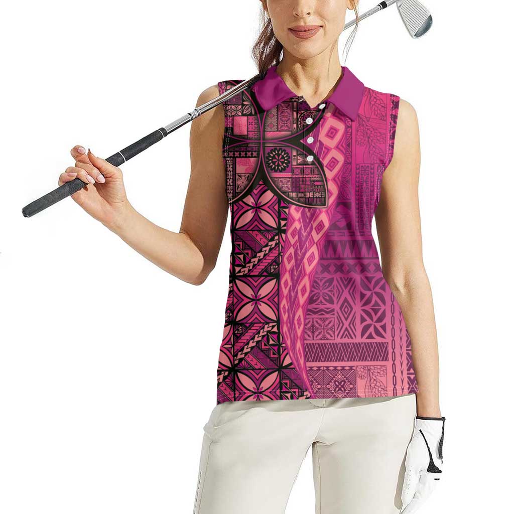 Samoan Pacific Tribal Flower Geometric Art Tattoos Women Sleeveless Polo Shirt Siapo Pattern Romantic Rose LT03 - Polynesian Pride