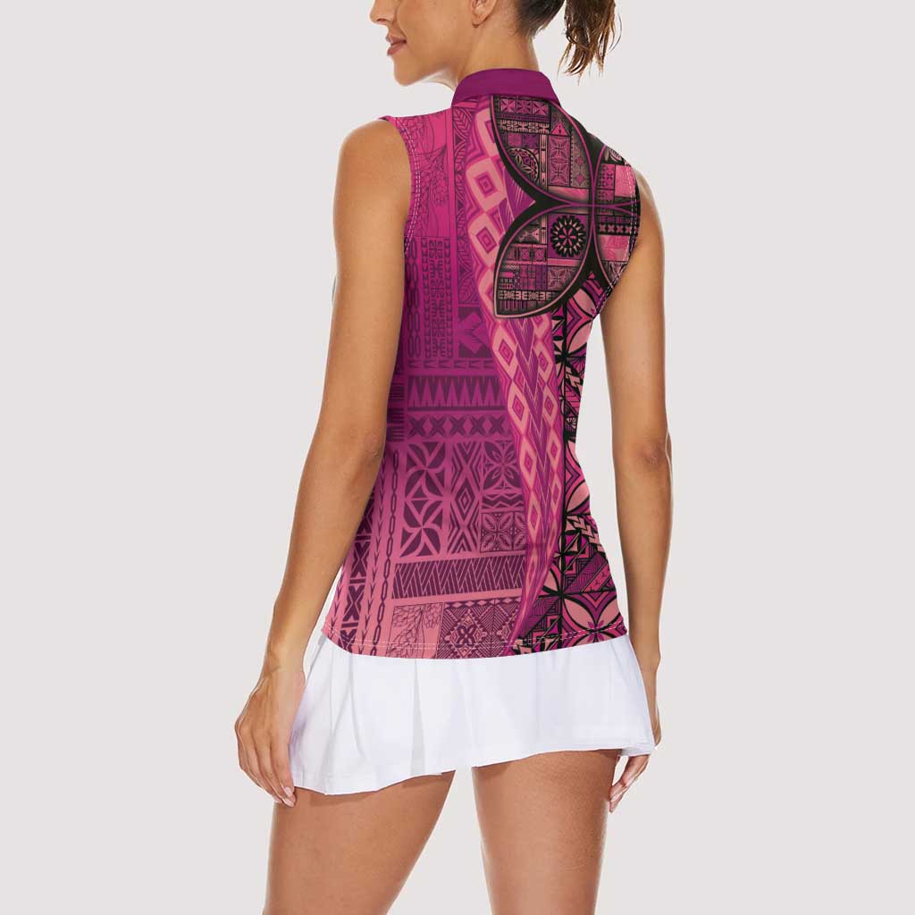 Samoan Pacific Tribal Flower Geometric Art Tattoos Women Sleeveless Polo Shirt Siapo Pattern Romantic Rose LT03 - Polynesian Pride