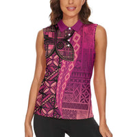 Samoan Pacific Tribal Flower Geometric Art Tattoos Women Sleeveless Polo Shirt Siapo Pattern Romantic Rose LT03 - Polynesian Pride