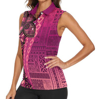 Samoan Pacific Tribal Flower Geometric Art Tattoos Women Sleeveless Polo Shirt Siapo Pattern Romantic Rose LT03 - Polynesian Pride