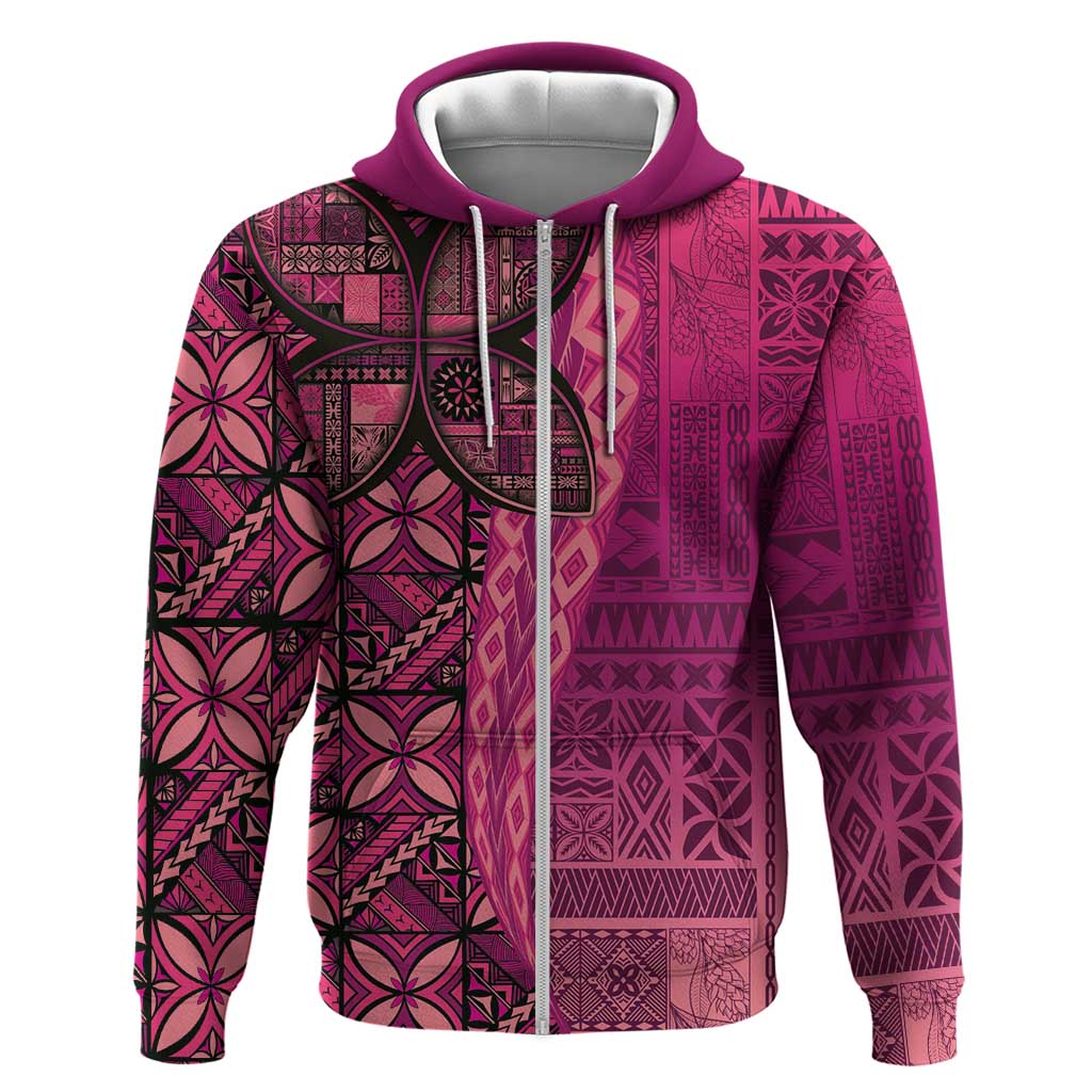 Samoan Pacific Tribal Flower Geometric Art Tattoos Zip Hoodie Siapo Pattern Romantic Rose - Polynesian Pride