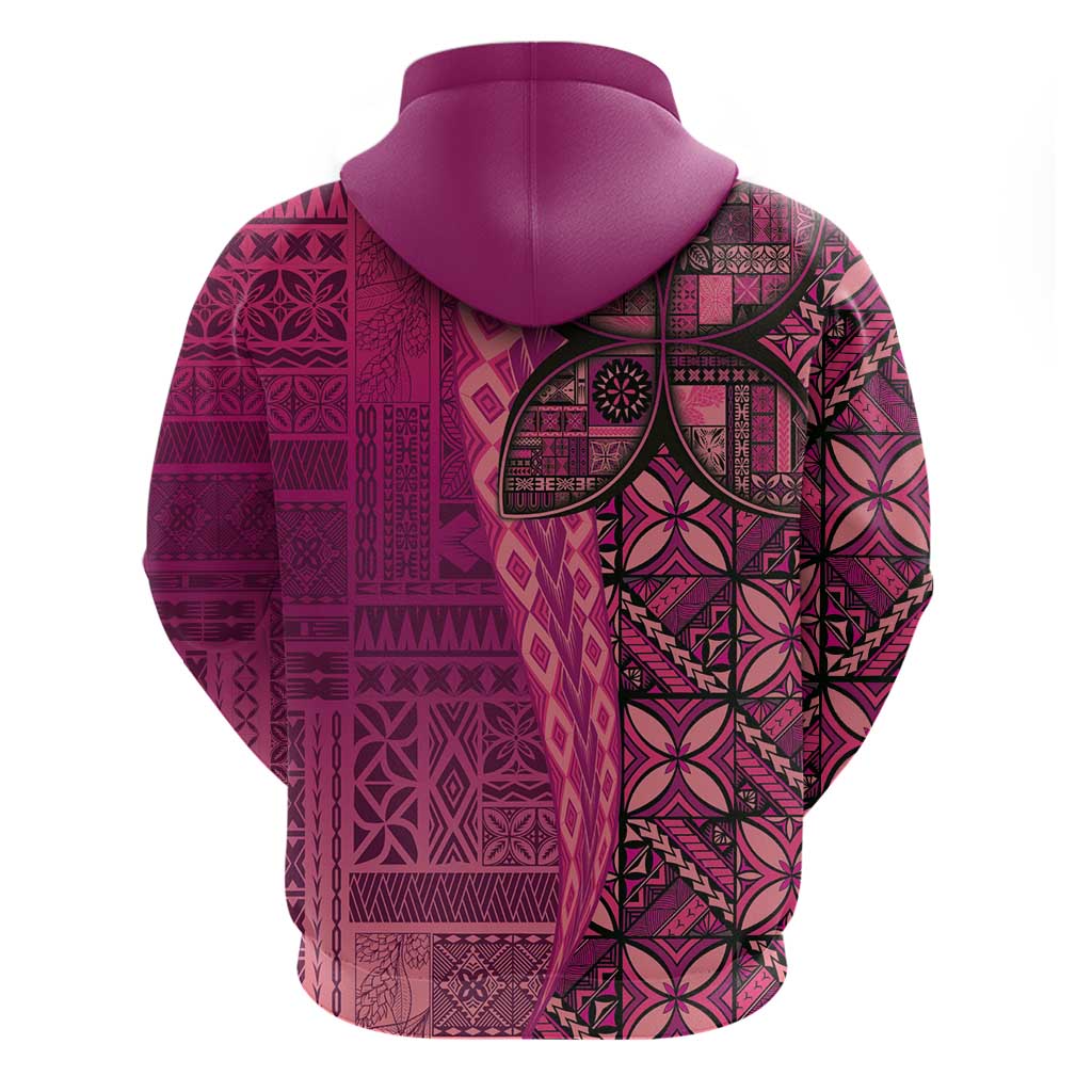Samoan Pacific Tribal Flower Geometric Art Tattoos Zip Hoodie Siapo Pattern Romantic Rose - Polynesian Pride