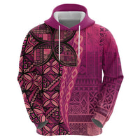 Samoan Pacific Tribal Flower Geometric Art Tattoos Zip Hoodie Siapo Pattern Romantic Rose - Polynesian Pride