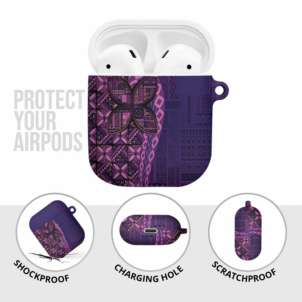 Samoan Pacific Tribal Flower Geometric Art Tattoos AirPods Case Siapo Pattern Purple Haze - Polynesian Pride