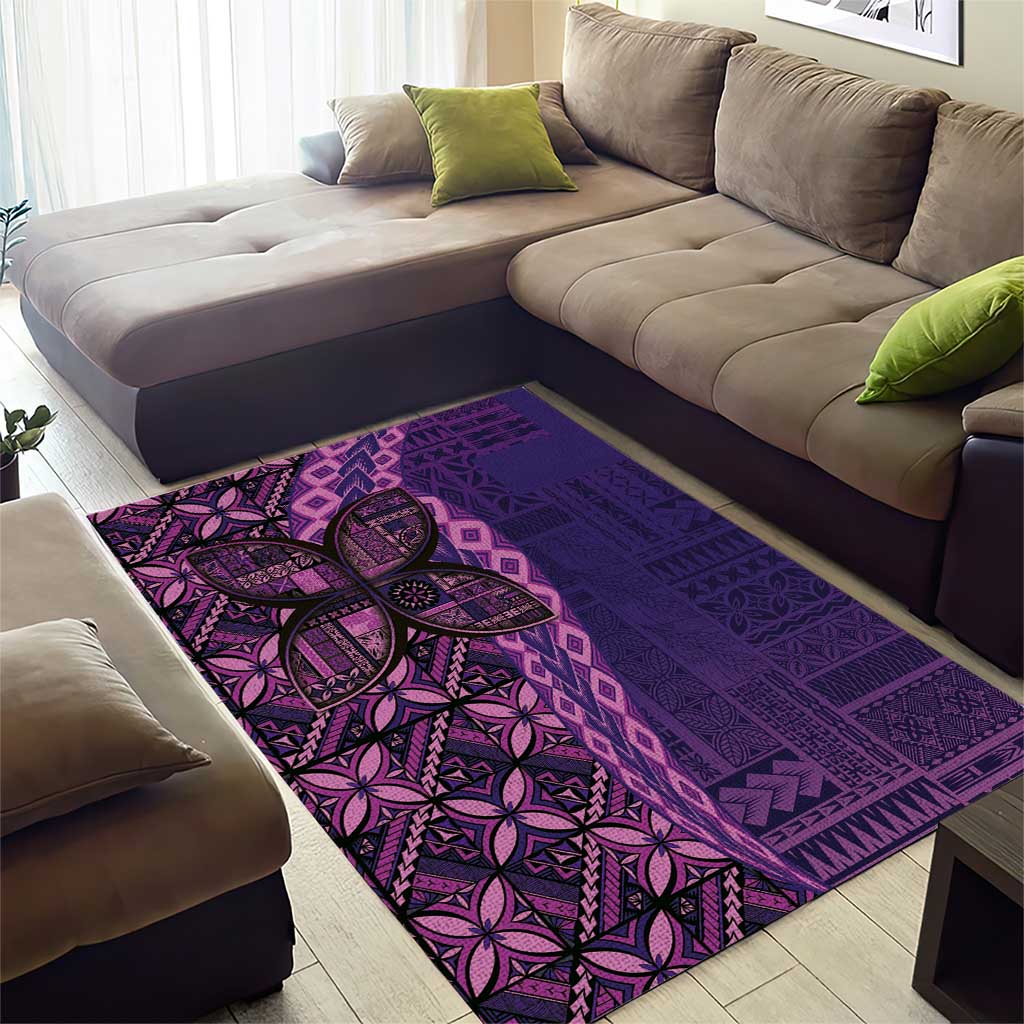 Samoan Pacific Tribal Flower Geometric Art Tattoos Area Rug Siapo Pattern Purple Haze - Polynesian Pride