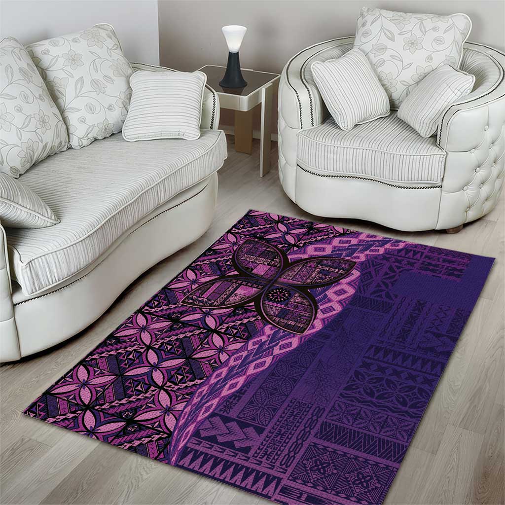 Samoan Pacific Tribal Flower Geometric Art Tattoos Area Rug Siapo Pattern Purple Haze - Polynesian Pride