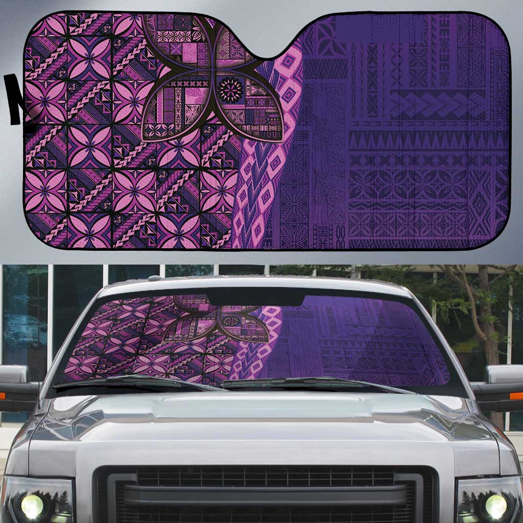 Samoan Pacific Tribal Flower Geometric Art Tattoos Auto Sun Shade Siapo Pattern Purple Haze - Polynesian Pride