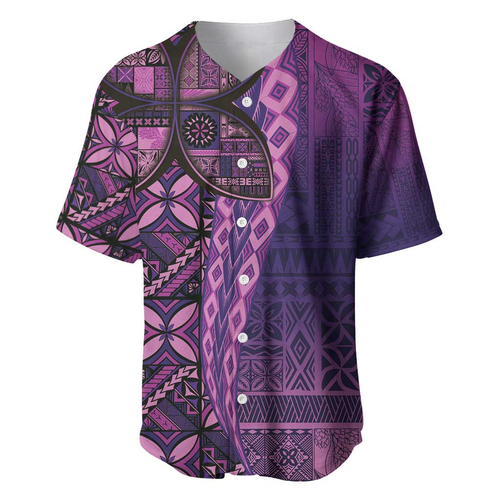Samoan Pacific Tribal Flower Geometric Art Tattoos Baseball Jersey Siapo Pattern Purple Haze - Polynesian Pride