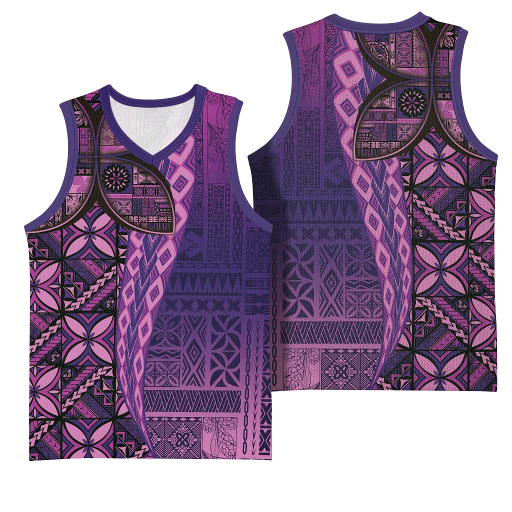 Samoan Pacific Tribal Flower Geometric Art Tattoos Basketball Jersey Siapo Pattern Purple Haze LT03 - Polynesian Pride