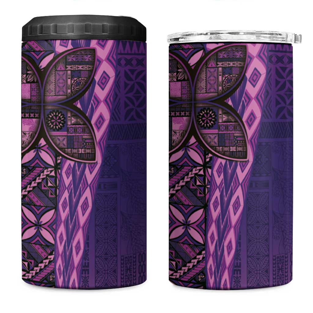 Samoan Pacific Tribal Flower Geometric Art Tattoos 4 in 1 Can Cooler Tumbler Siapo Pattern Purple Haze - Polynesian Pride