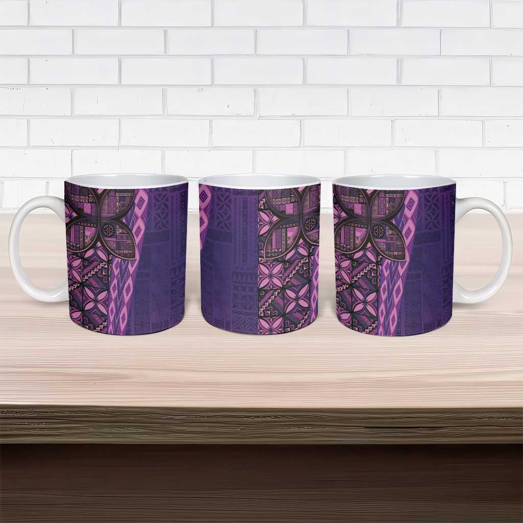 Samoan Pacific Tribal Flower Geometric Art Tattoos Ceramic Mug Siapo Pattern Purple Haze - Polynesian Pride