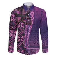 Samoan Pacific Tribal Flower Geometric Art Tattoos Family Matching Puletasi and Hawaiian Shirt Siapo Pattern Purple Haze - Polynesian Pride