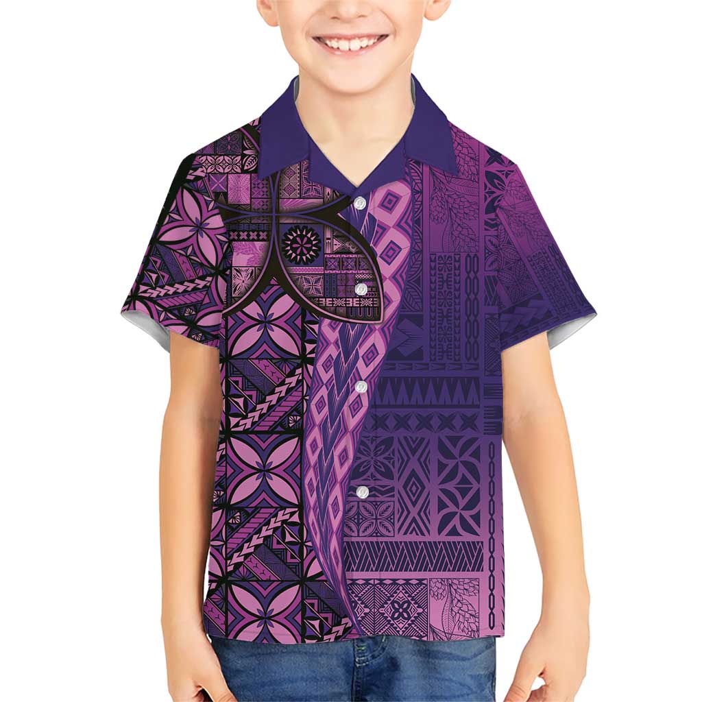 Samoan Pacific Tribal Flower Geometric Art Tattoos Family Matching Short Sleeve Bodycon Dress and Hawaiian Shirt Siapo Pattern Purple Haze - Polynesian Pride