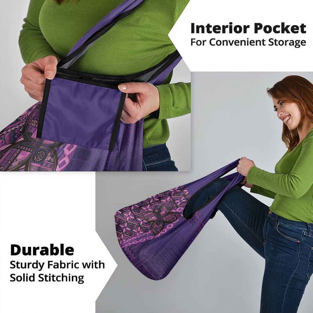 Samoan Pacific Tribal Flower Geometric Art Tattoos Grocery Bag Siapo Pattern Purple Haze - Polynesian Pride